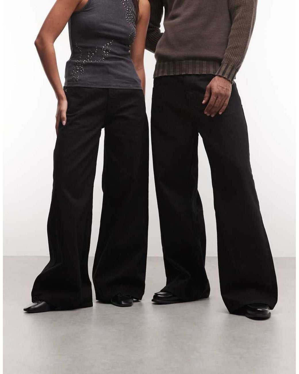 Weekday Black Unisex Solar Loose Fit Wide Leg Jeans