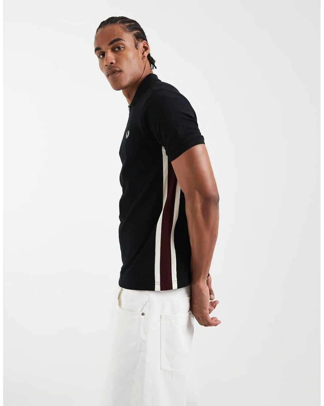 Fred Perry White Tramline Stripe Polo Shirt for men