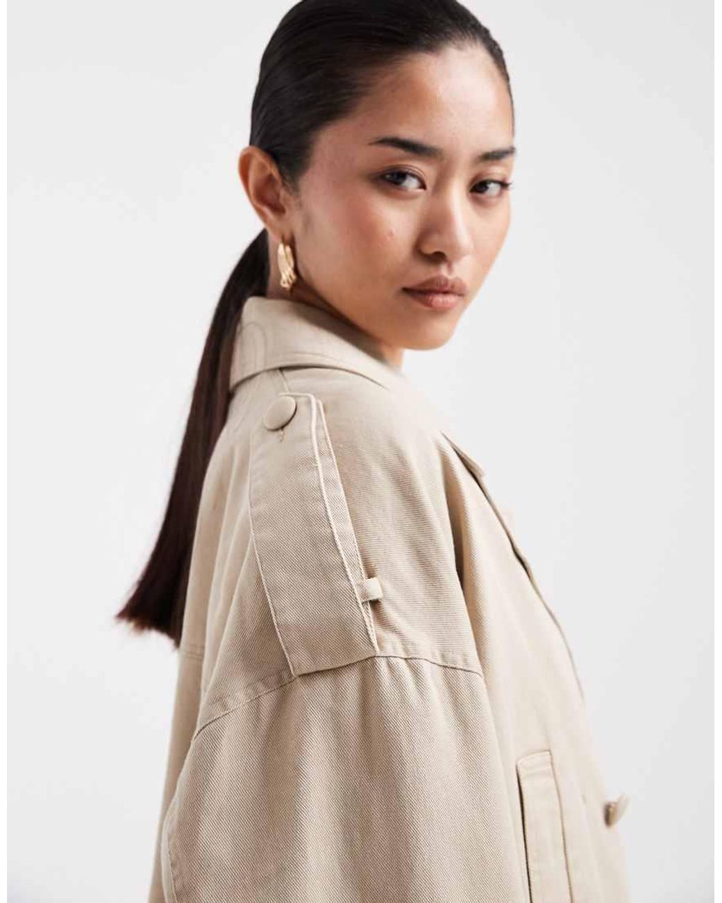 Miss Selfridge Natural Belted Cropped Trench Jacket