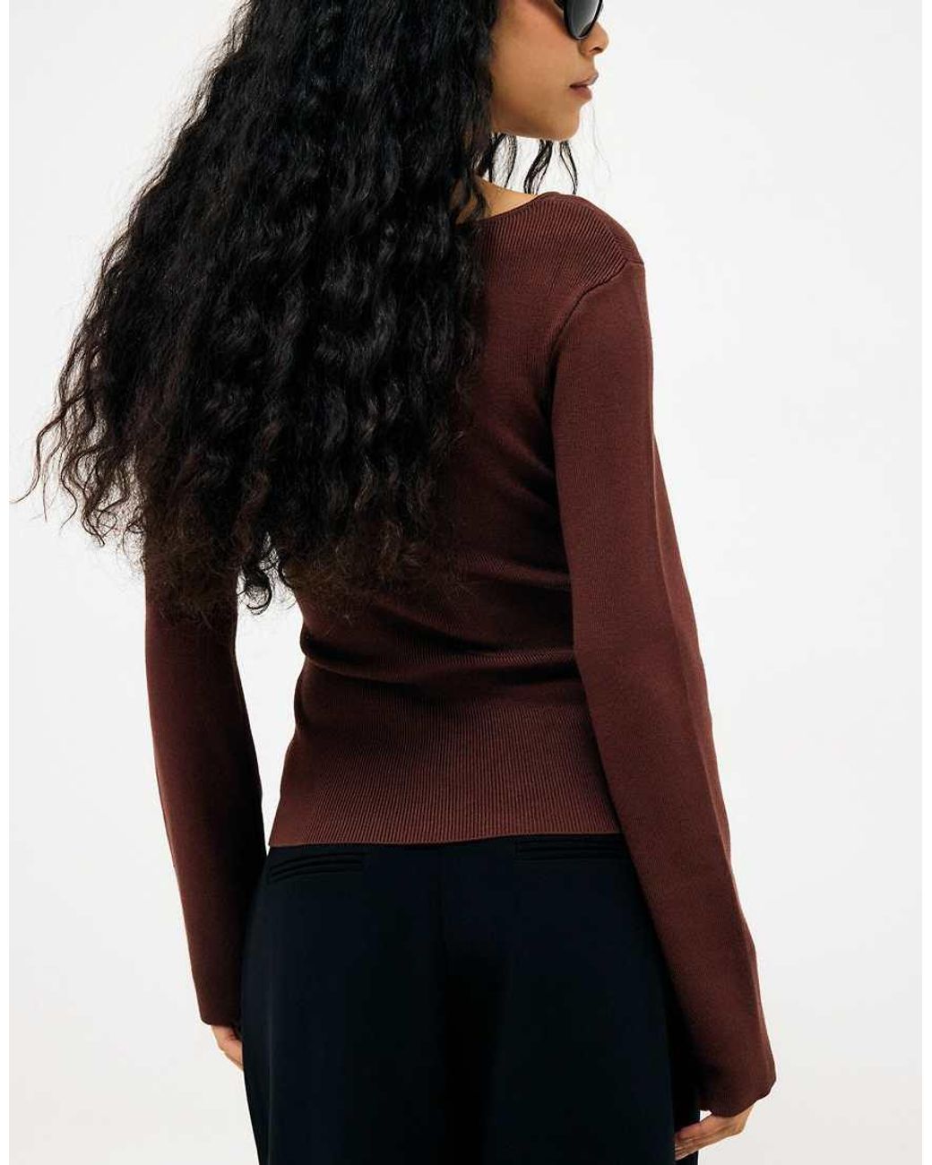 NA-KD Brown Asymmetric Buttoned Knitted Top