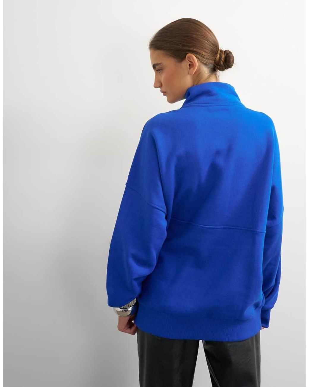 TOPSHOP Blue High Neck Concealed Placket Sweat