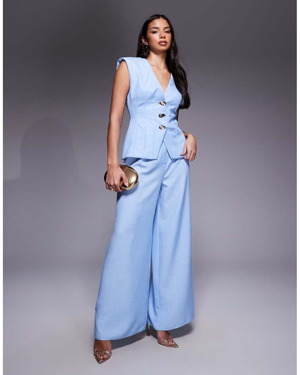 ASOS Blue Cinched Waistcoat With Linen Look