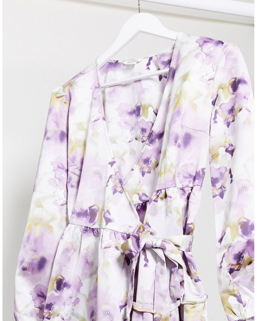 Monki Synthetic Molly Long Sleeve Floral Print Wrap Dress in 