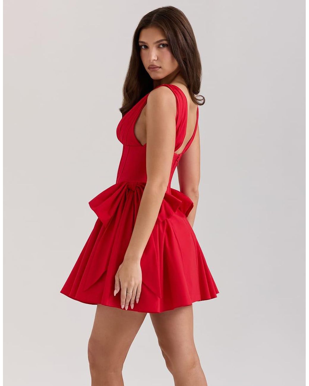 House Of Cb Red Amalia Bow Mini Dress