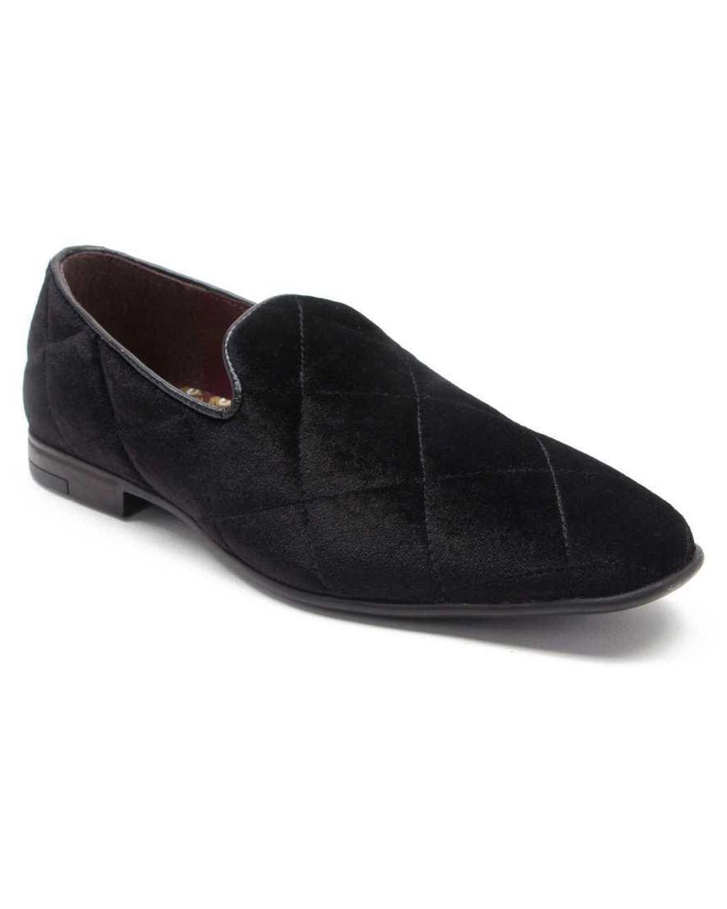 Thomas Crick Black Gamble Velvet Loafers Slip On Leather Shoes for men