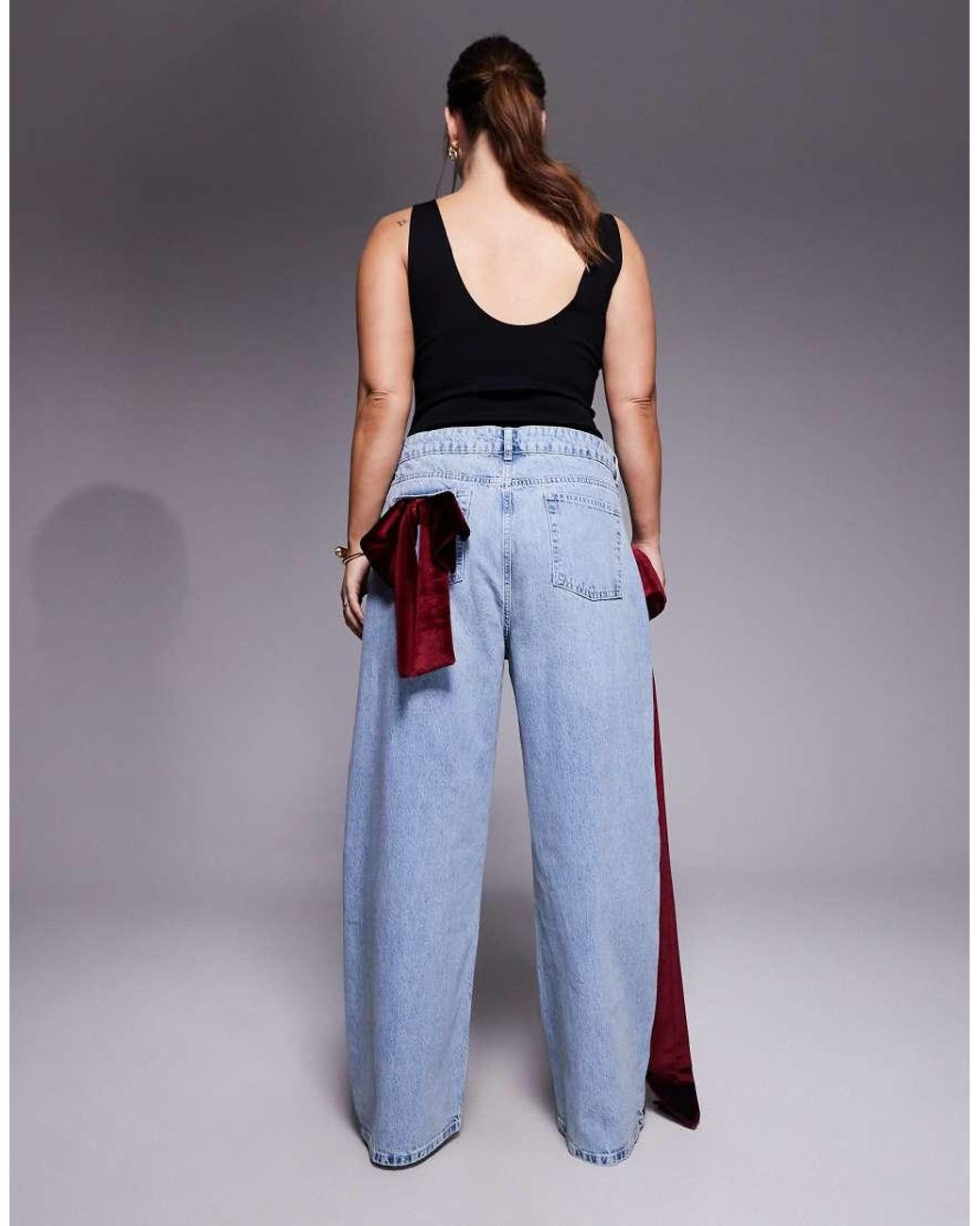 ASOS Blue Curve Wide Leg Jeans With 3D Velvet Bow Detail