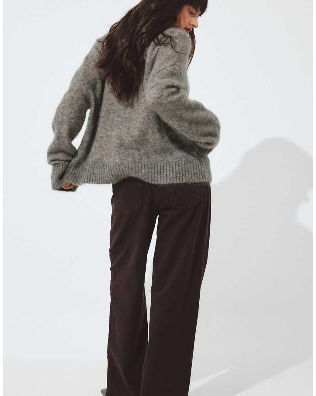 NA-KD Gray Knitted Mohair Blend Round Neck Sweater