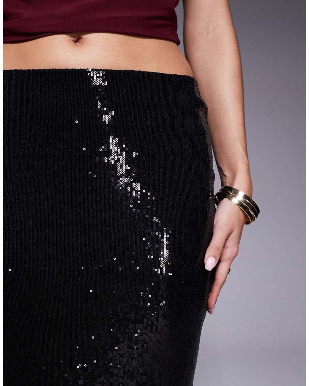 ASOS Blue Sequin Mid-rise Column Skirt With Lace Trim