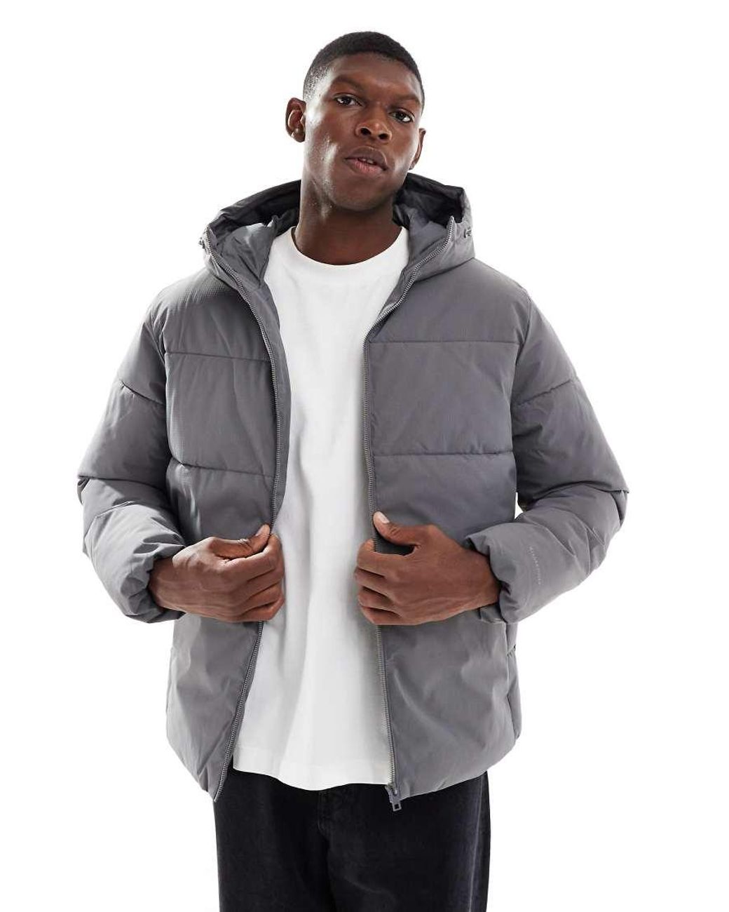 Jack & Jones Gewatteerd Puffer Jack Met Capuchon in het Gray voor heren