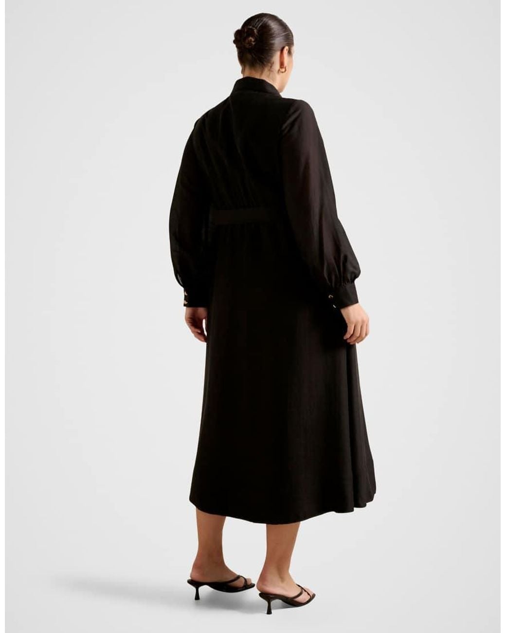 Forever New Black Belted Seam Detail Shirt Midi Dress