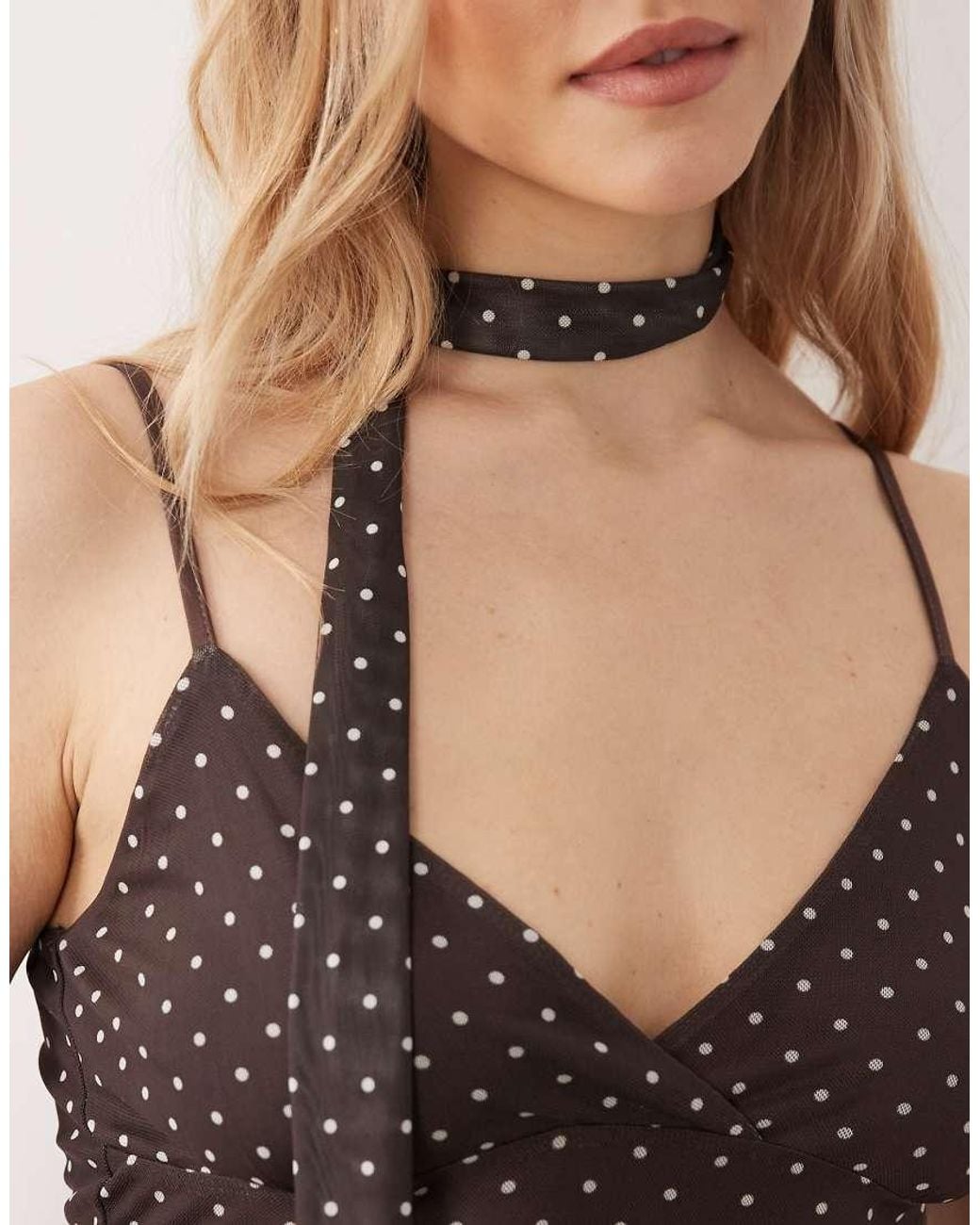JJXX Black Mesh Cami Polka Dot Top With Scarf
