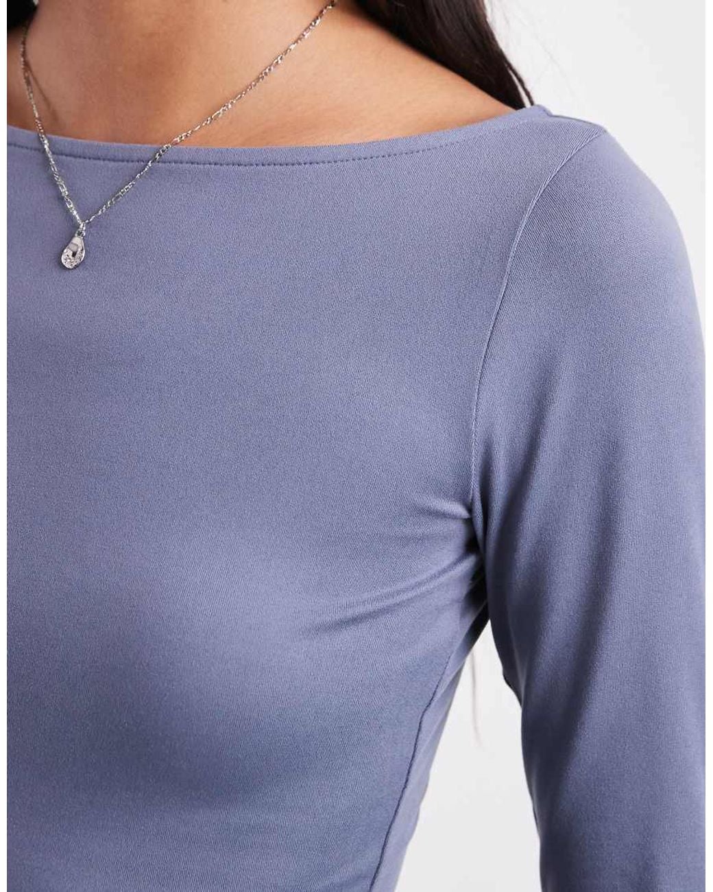 Hollister Blue Long Sleeve Seamless Scoop Neck Top