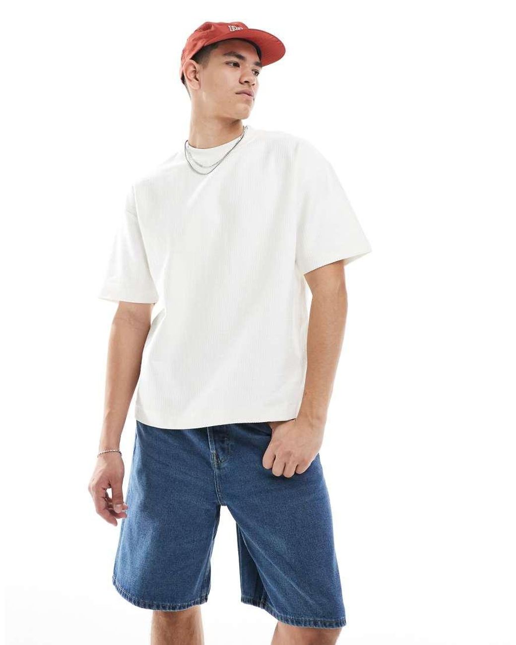 Only & Sons White baggy Denim Short for men