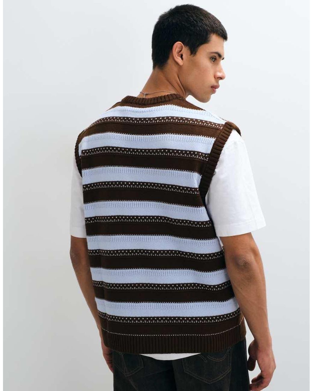ASOS White Oversized Knitted Crew Neck Vest for men