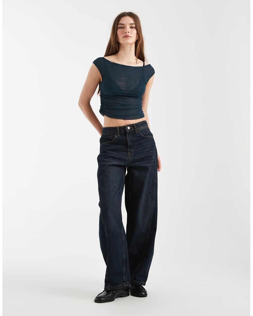 Cotton On Blue Gathered Mesh Off Shoulder Top