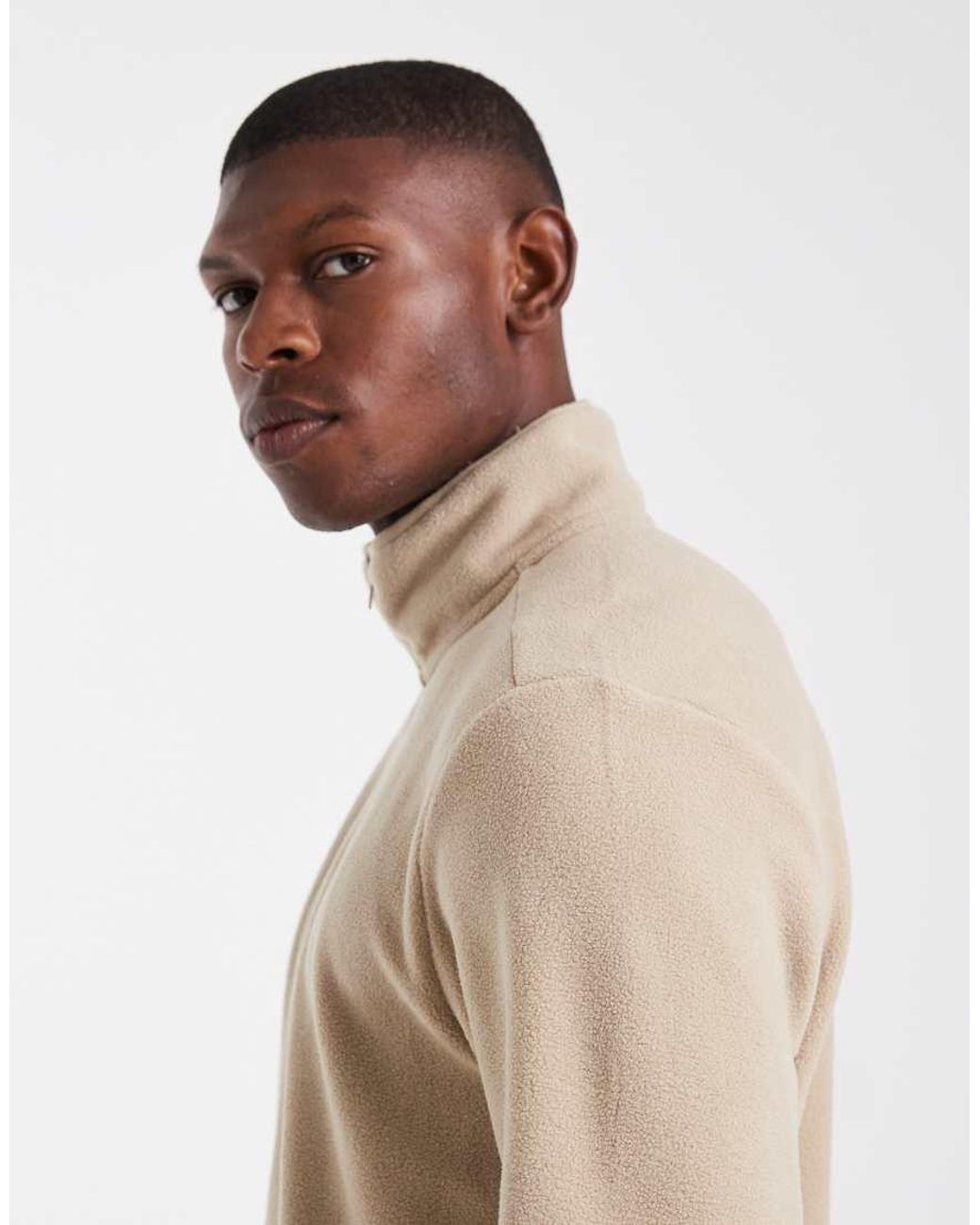 Threadbare Natural 1/4 Zip Fleece Jumper for men