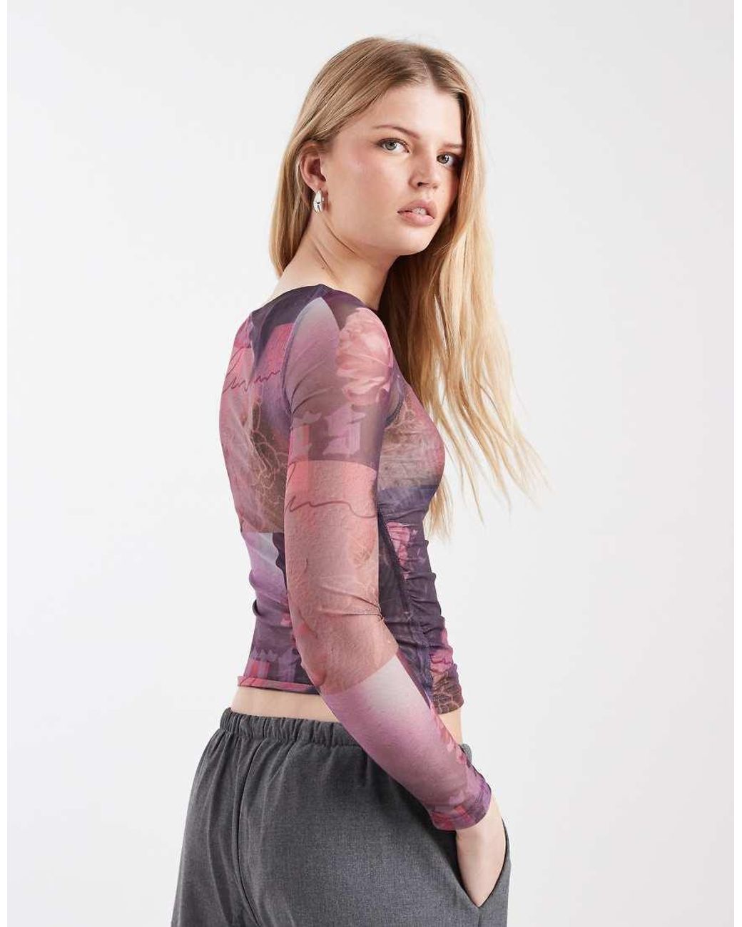 Cotton On Purple Ashley Mesh Graphic Long Sleeve Top