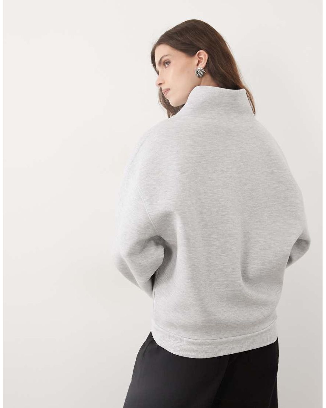 ASOS Gray Embossed 'Paris' Funnel Neck Sweatshirt
