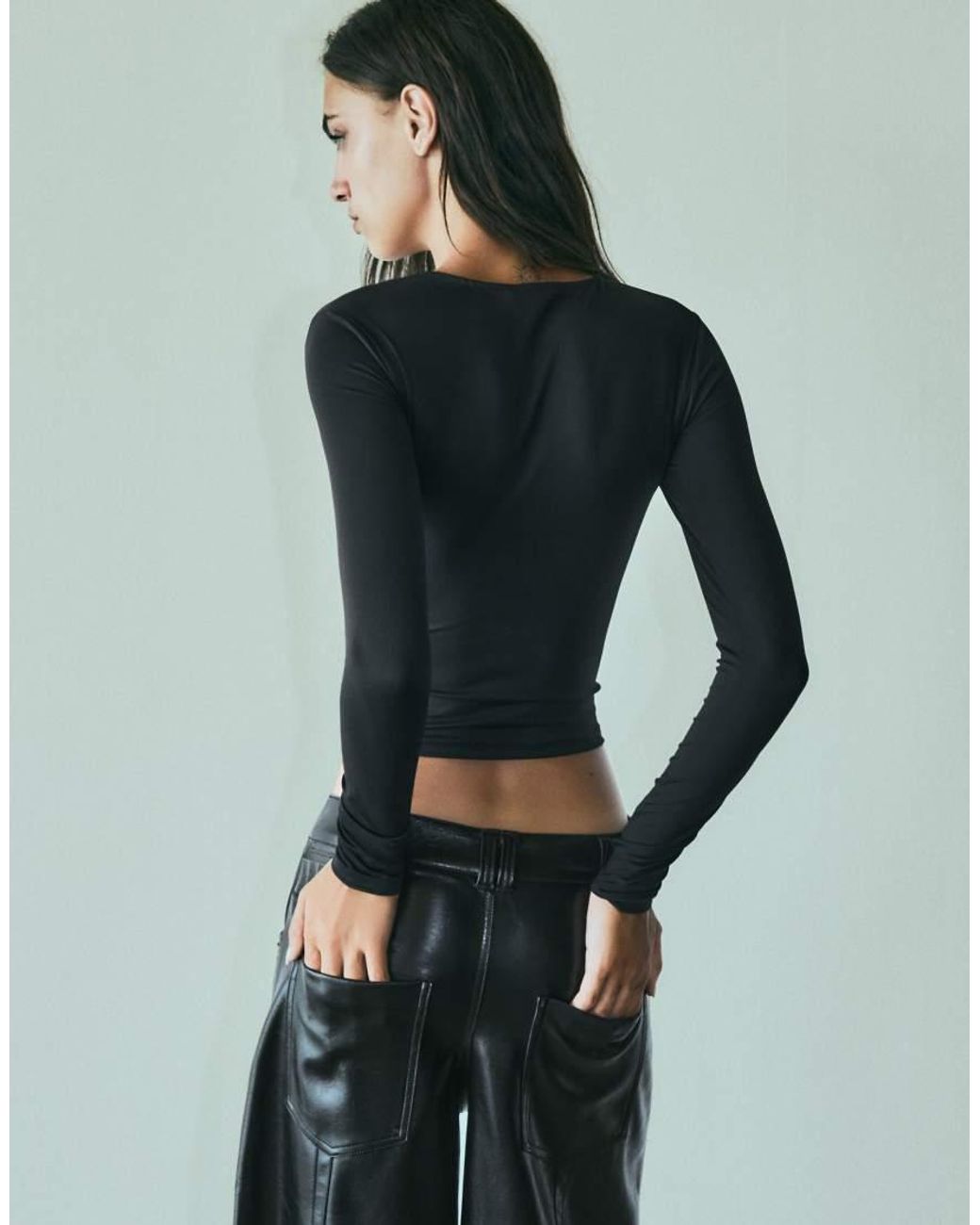 Bershka Gray Polyamide Cut-out T-shirt