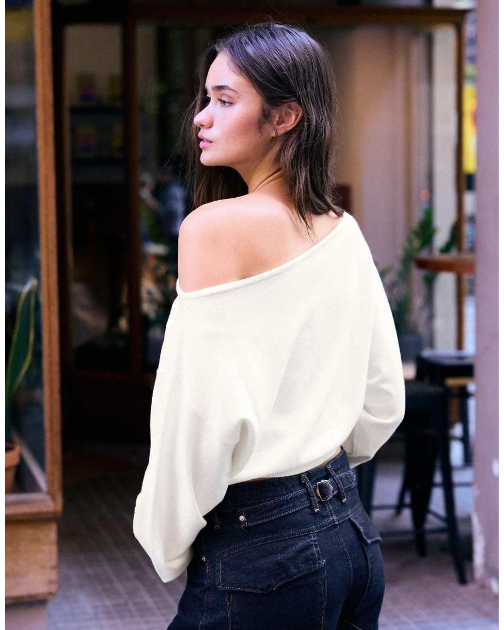 Bershka Gray Asymmetric Neck Jumper