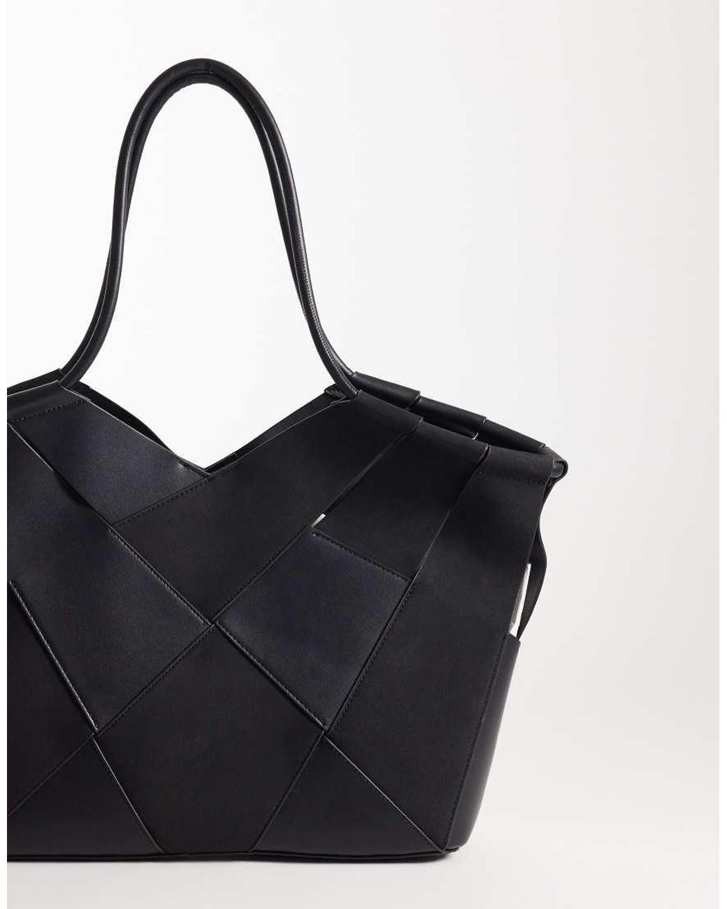 ASOS Black Faux Suede And Faux Leather Mix Weave Tote Bag