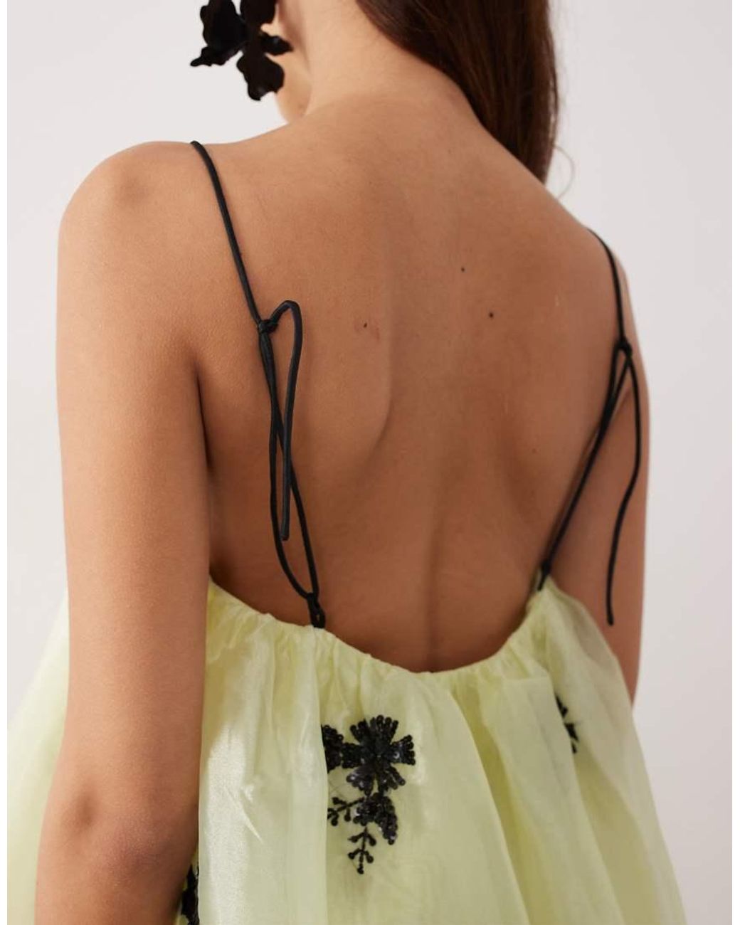 ARRANGE Natural Organza Floral Embellished Trapeze Maxi Dress