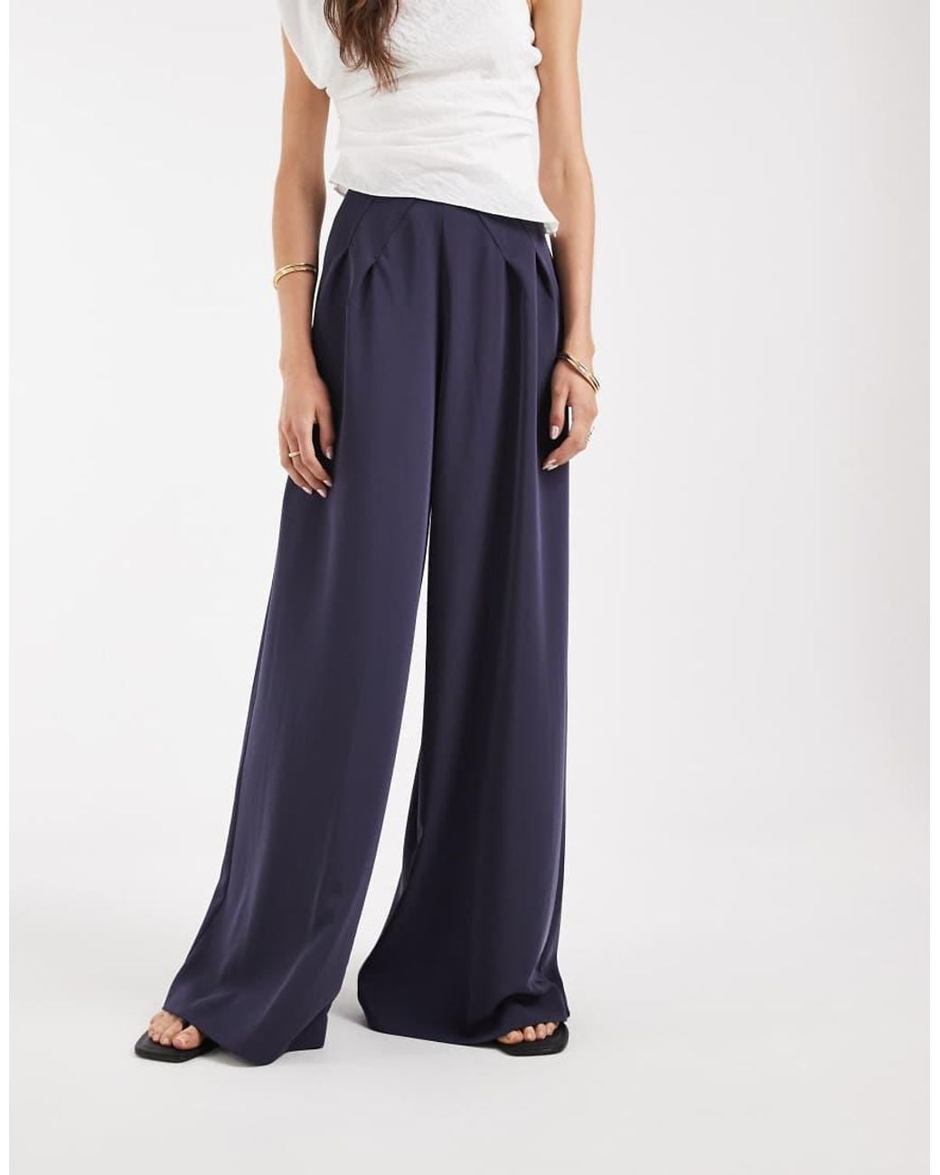 ASOS Blue Tall Tailored Pleated Waist Wide Leg Pants