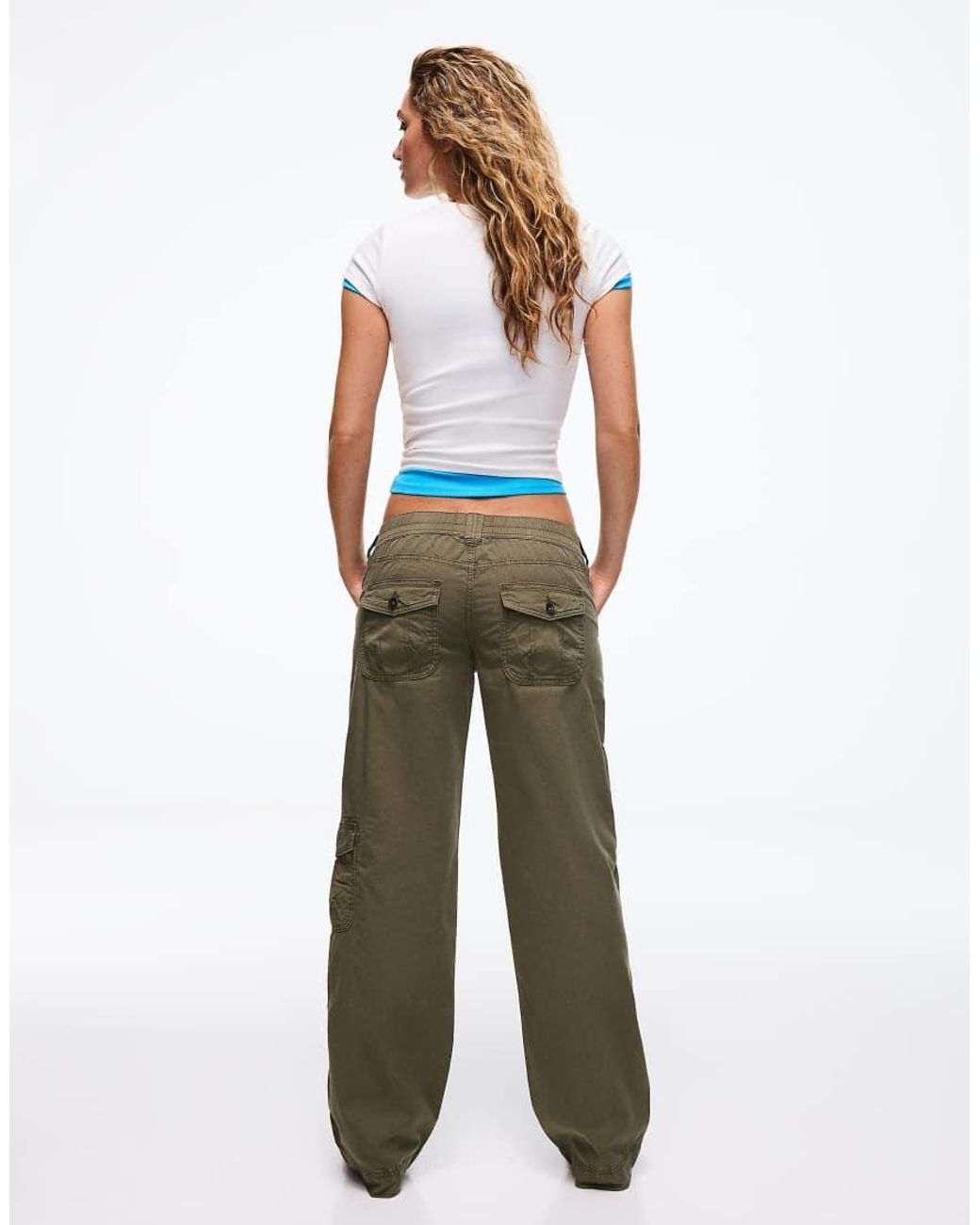 Bershka Green Straight Cargo Trousers