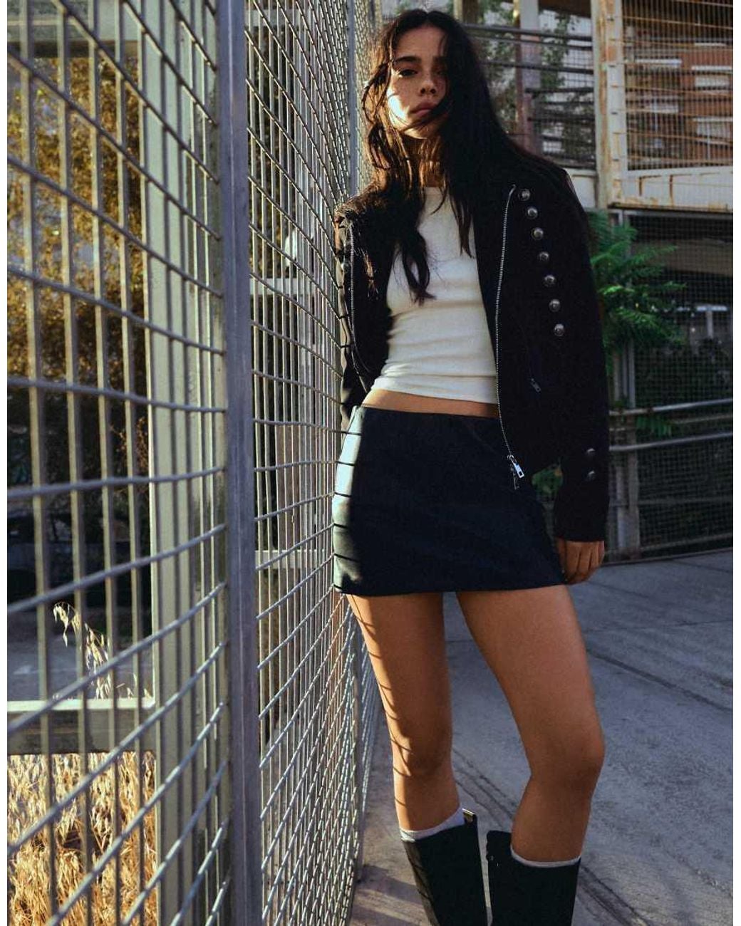 Bershka Black Leather-effect Mini Skirt
