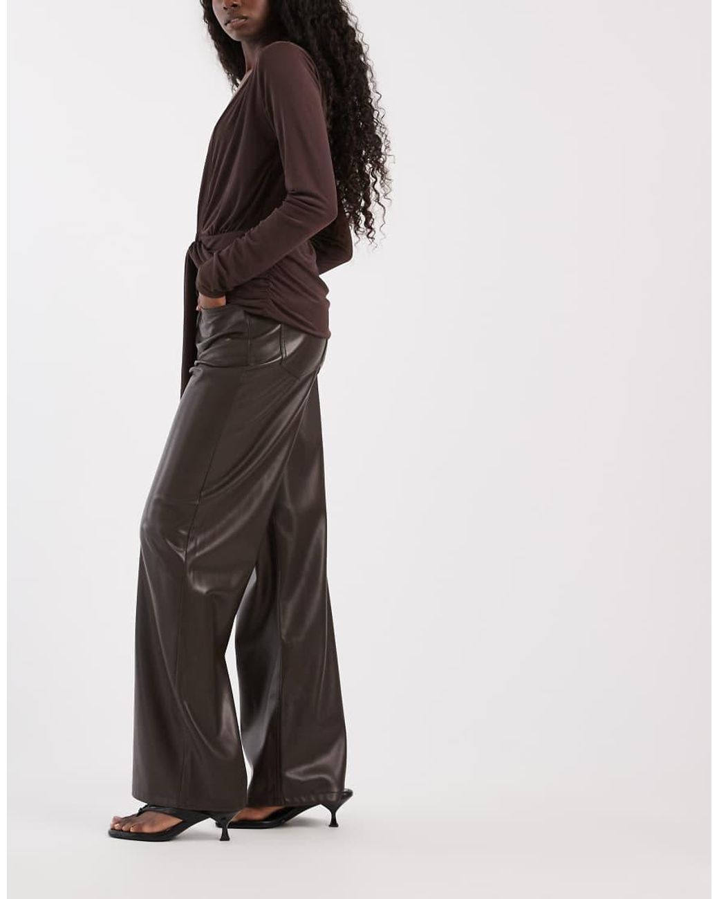 ONLY White Faux Leather Wide Leg Pants