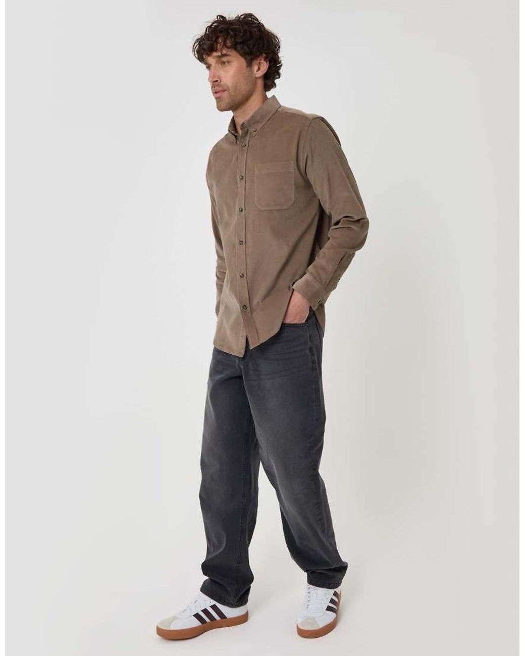 Threadbare Brown Regular Fit Cotton Corduroy Shirt for men