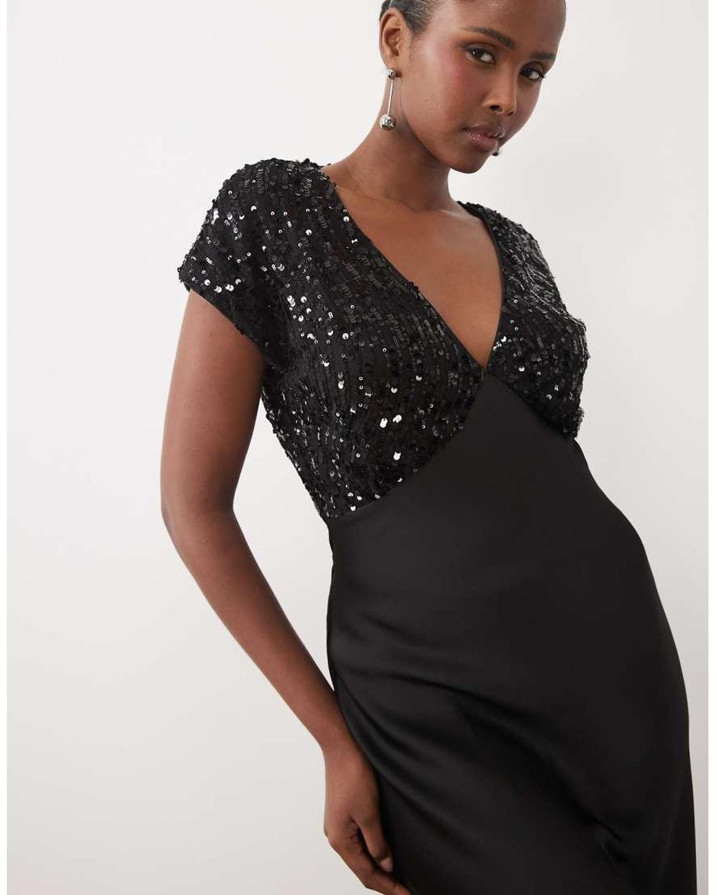 Vila Black Sequin Insert Satin Maxi Dress
