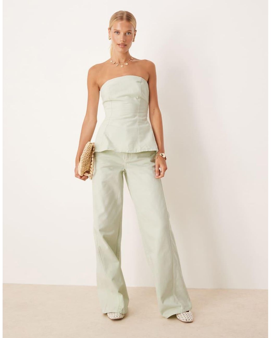 Mango Natural Denim Bandeau Soft Peplum Silhouette Co-ord With Side Zip