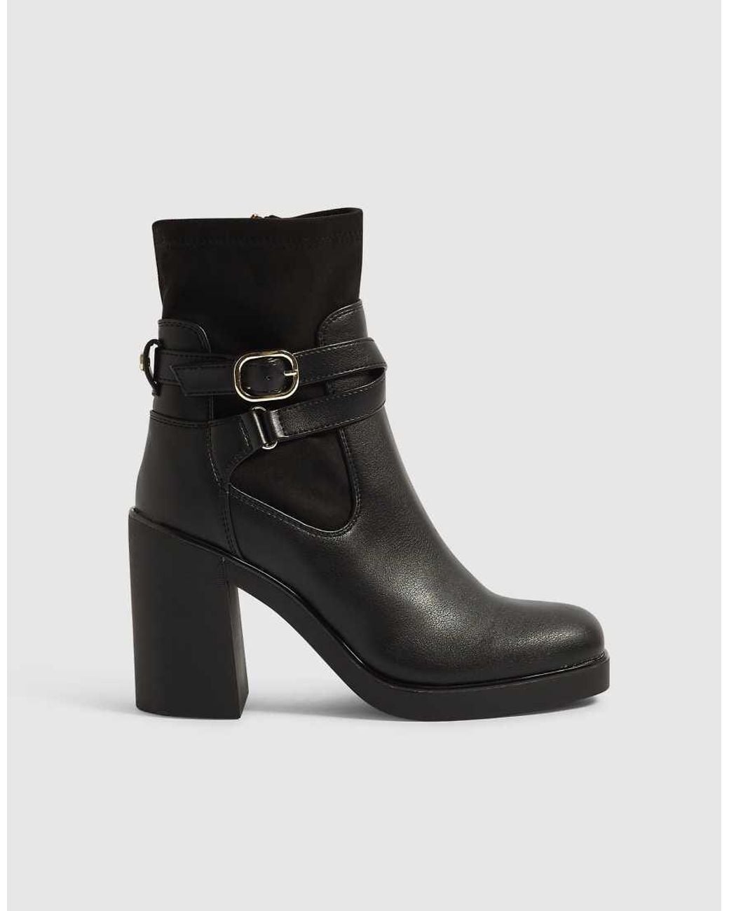 River Island Black Faux Leather Chunky Buckle Ankle Boots
