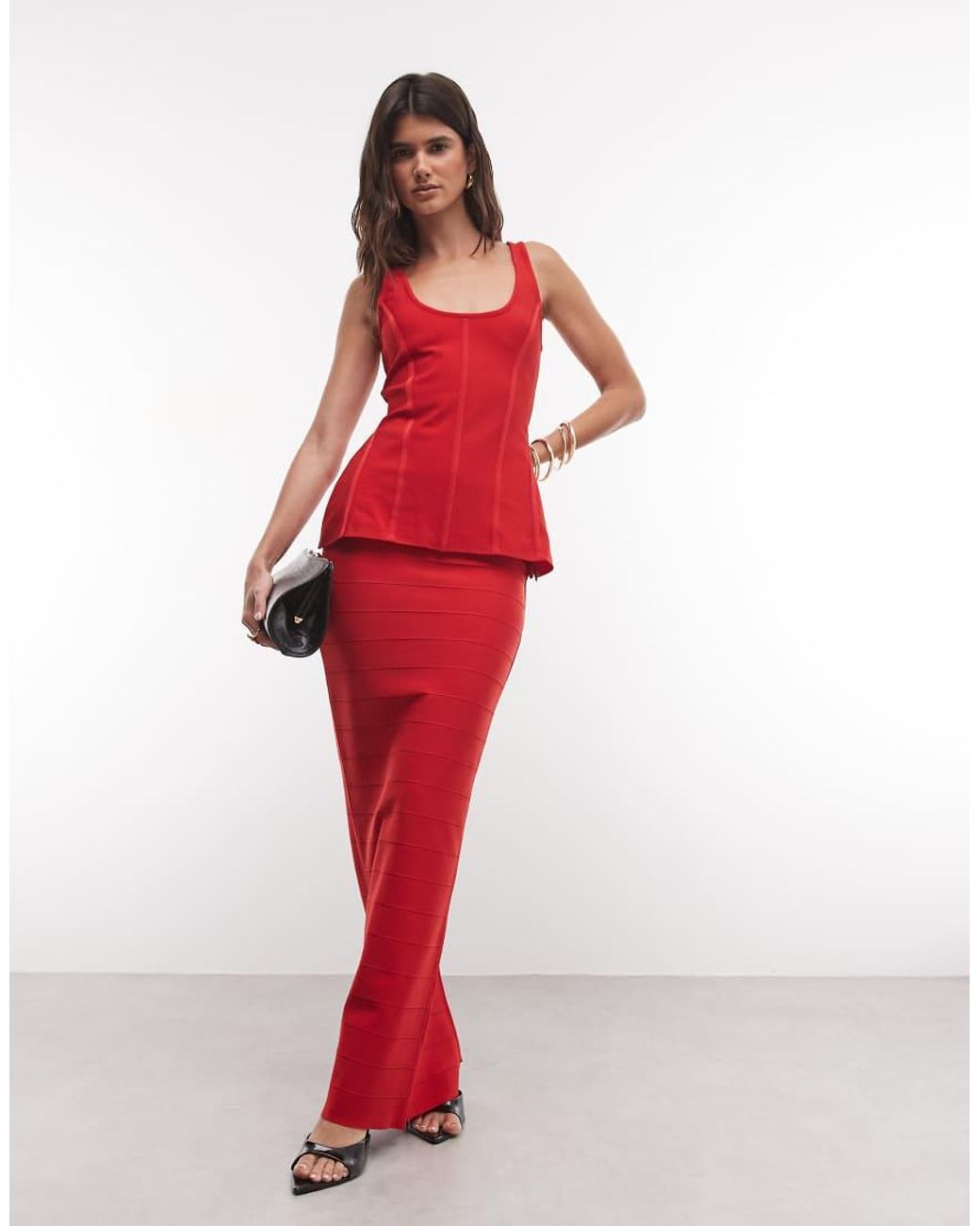 ASOS Red Scoop Neck Bandage Corset Top