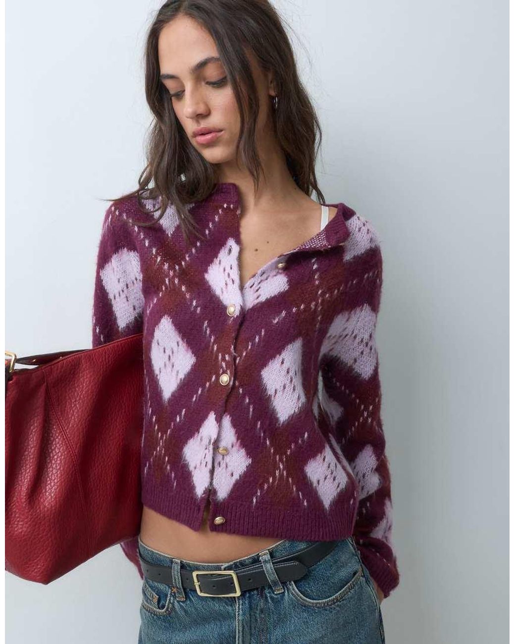 Miss Selfridge Purple Brushed Argle Cardigan