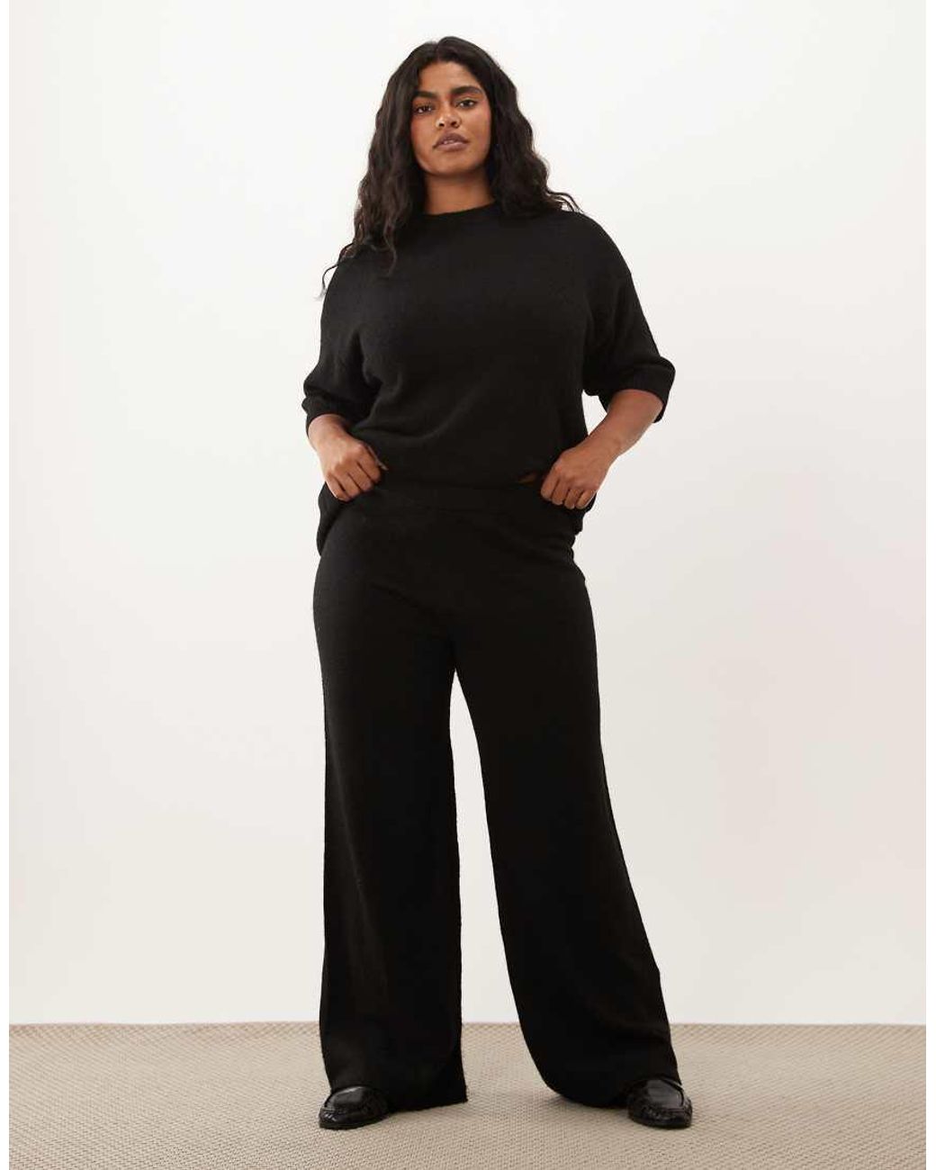 ASOS Black Asos Design Curve Crew Neck Knitted T Shirt With Wool Co Ord
