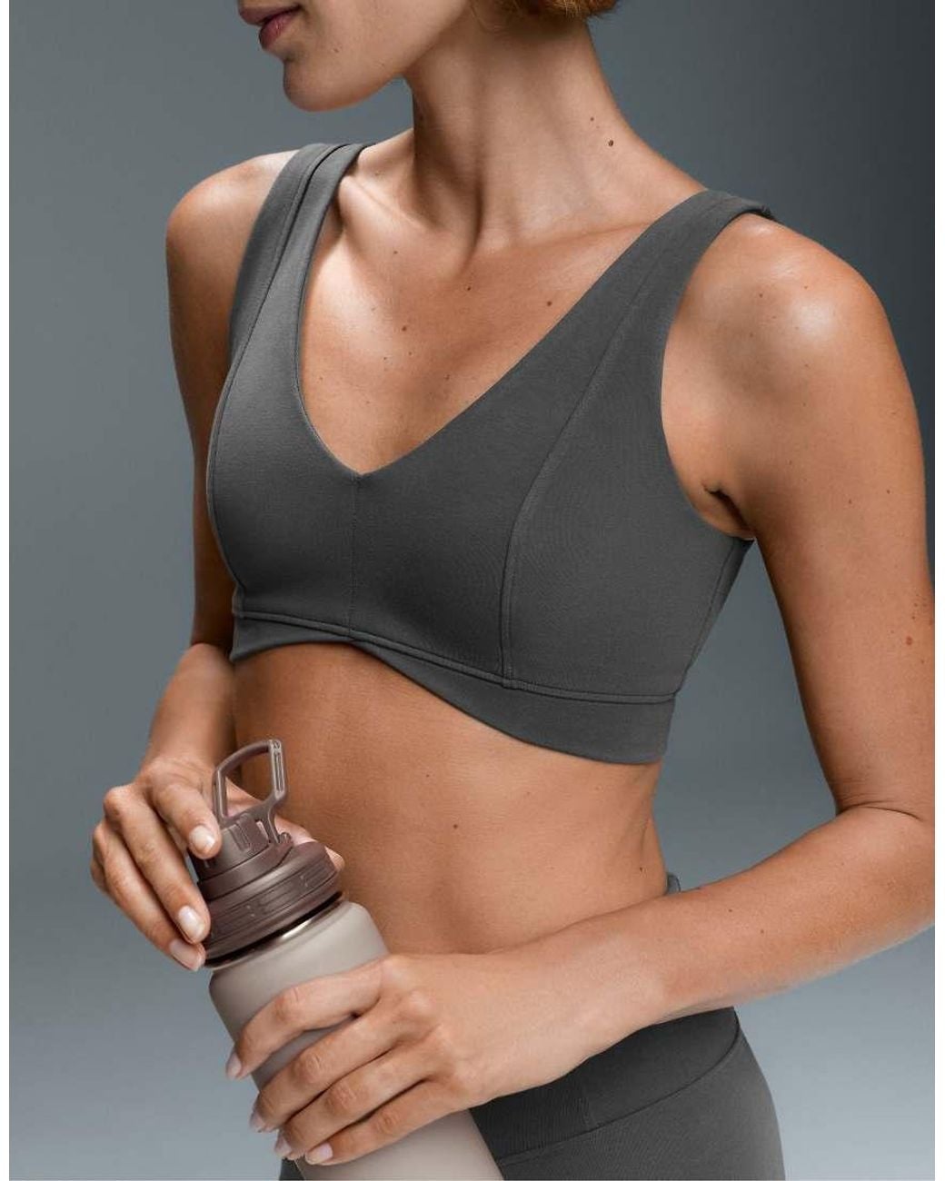 Oysho Gray Cotton Blend Medium-Support Sports Bra