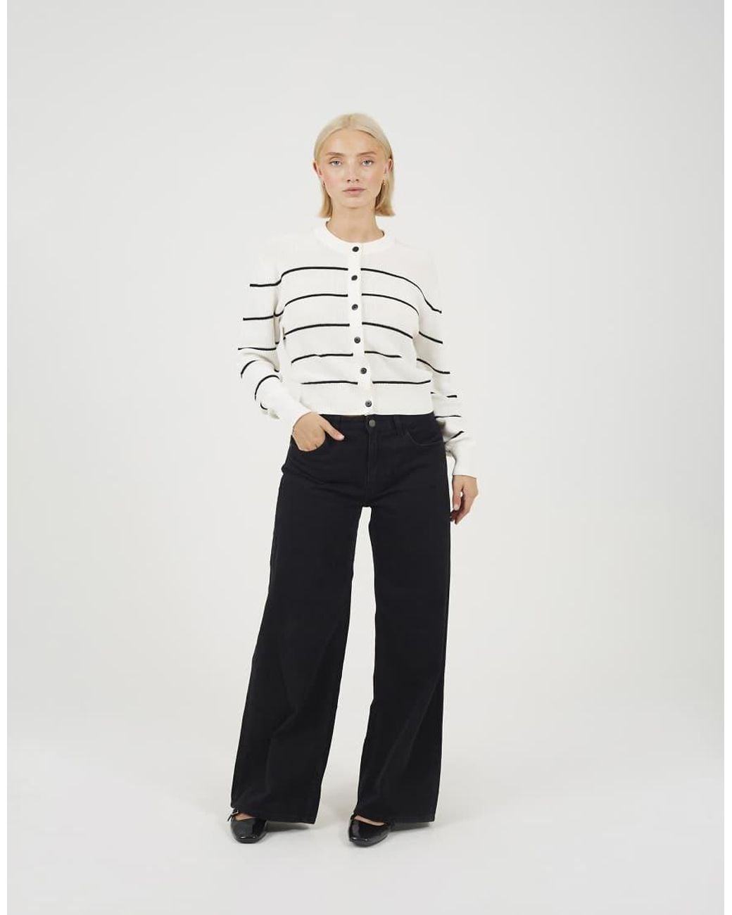 Brave Soul White Striped Fisherman Knit Cardigan