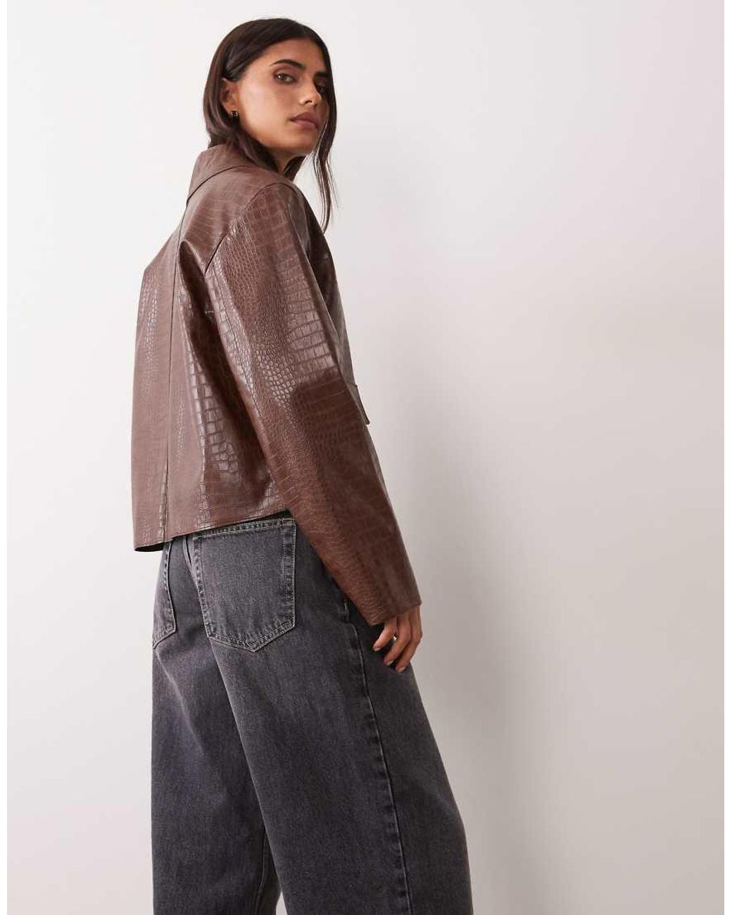 Mango Brown Faux Croc Leather Jacket