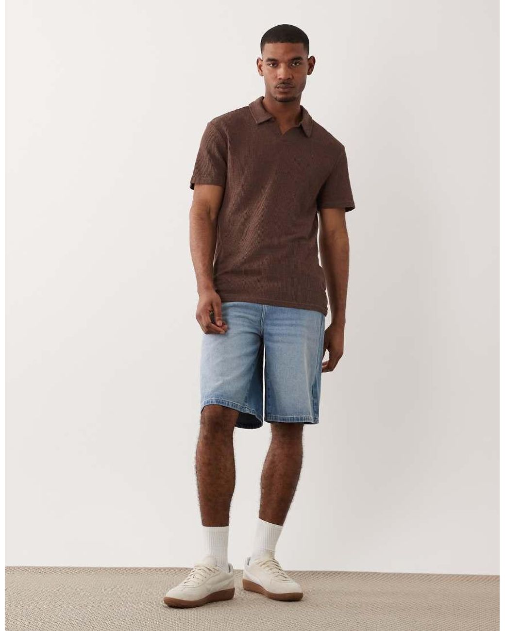 Only & Sons Brown Short Sleeve Split Neck Polo for men