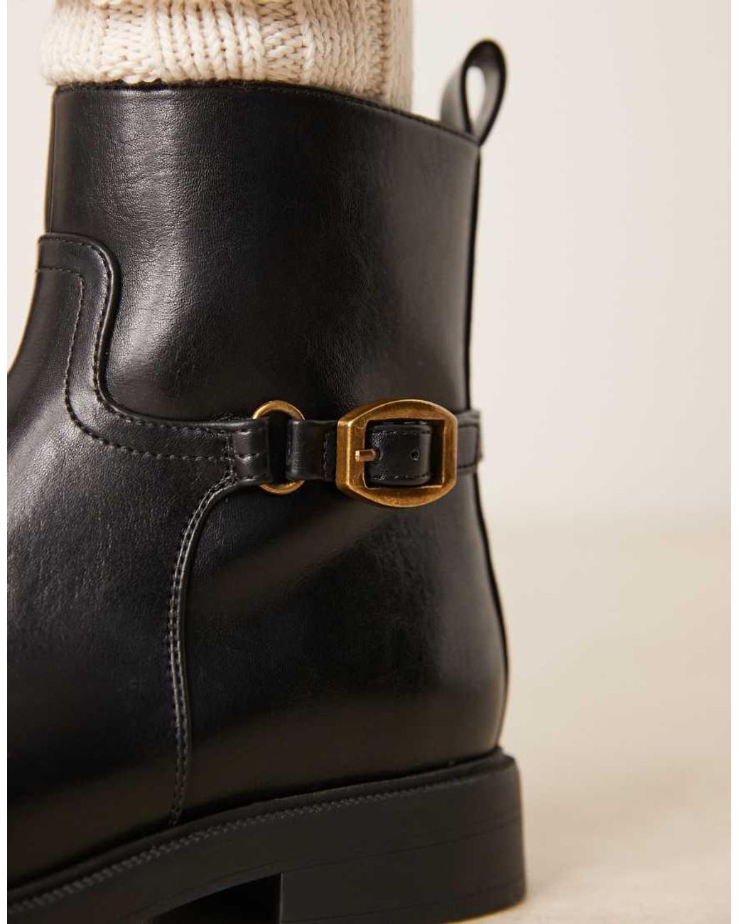 ASOS Black Wide Fit Archie Flat Smart Ankle Boots With Buckle