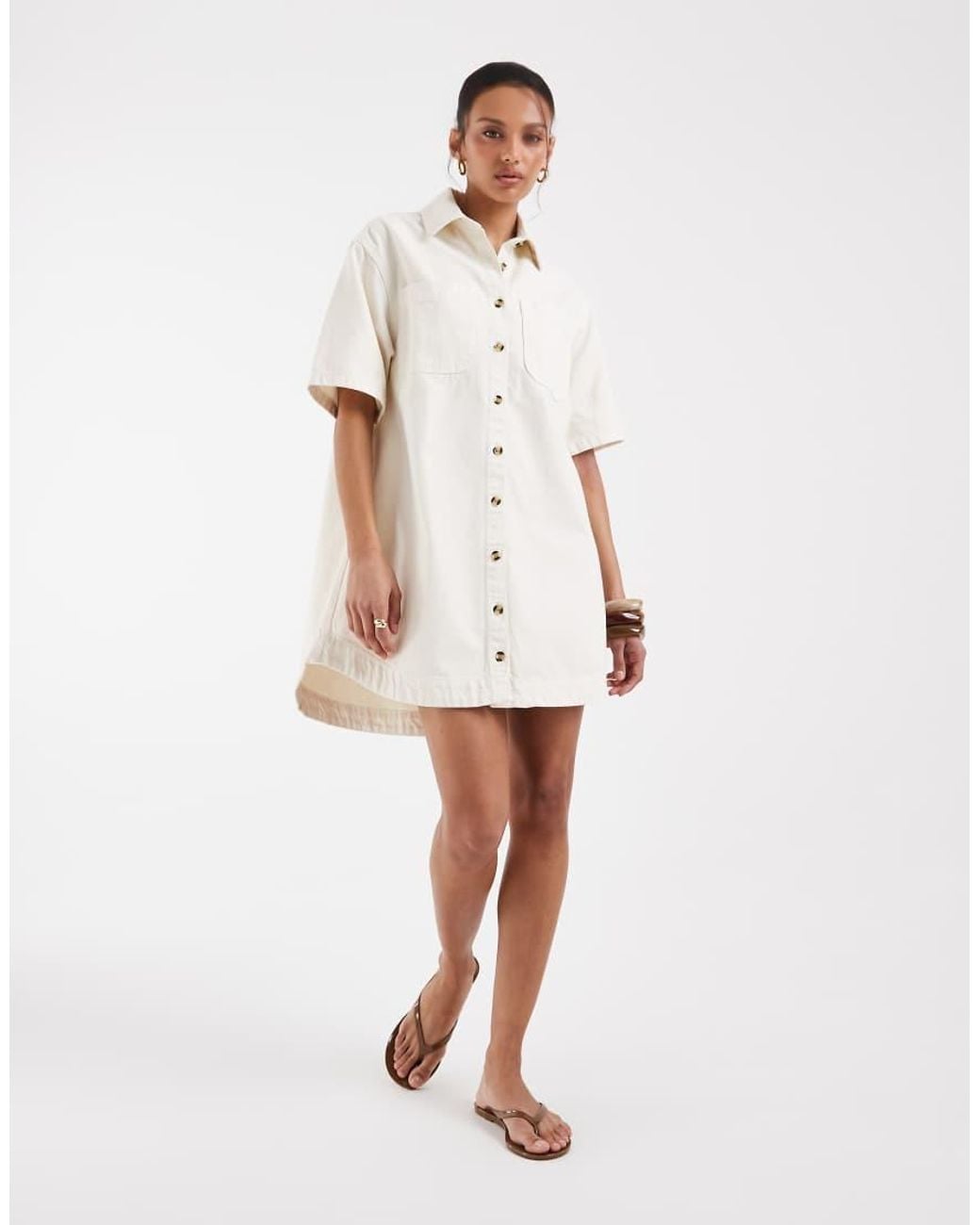 ASOS White Denim Boxy Shirt Dress With Pocket Detail
