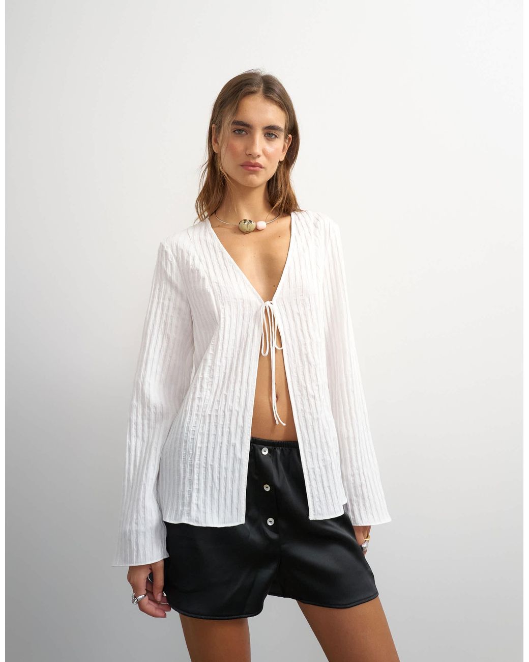 TOPSHOP White Bluse mit bindedetail