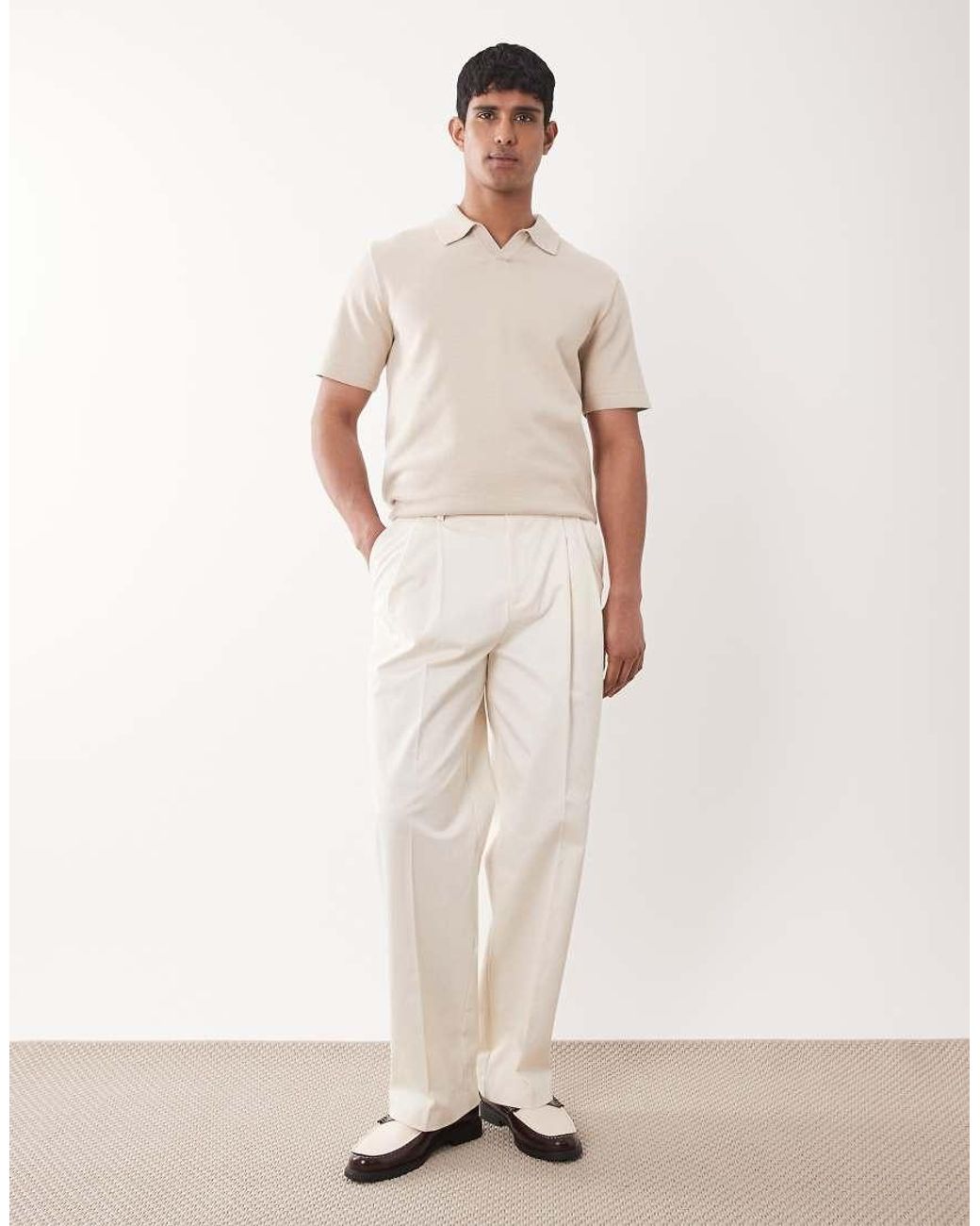Jack & Jones Natural Premium Split Neck Knitted Top for men
