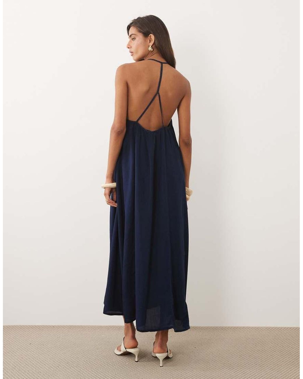 Mango Blue Strappy Flowy Maxi Dress