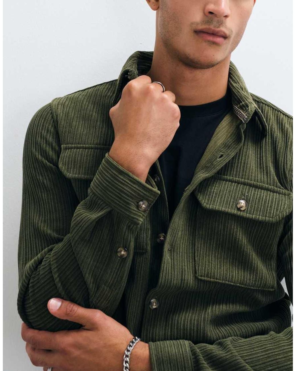 Brave Soul Green Studio Cord Shirt for men
