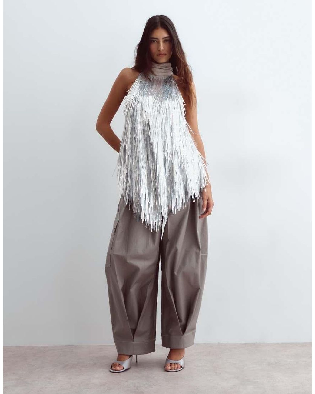 ARRANGE Gray Leni Premium Structured Barrel Leg Cargo Pants