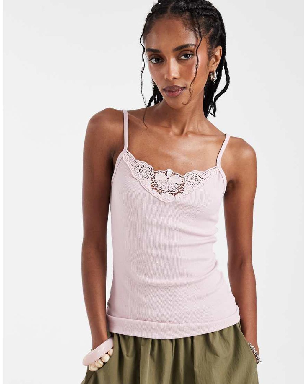 Hollister White Lace V Neck Front Cami