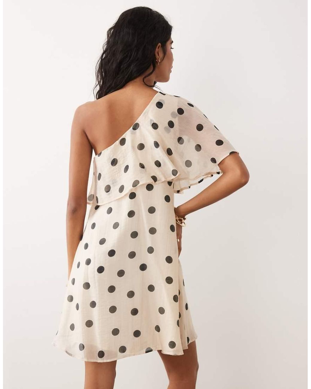 Jdy Natural One Shoulder Mini Dress With Ruffles